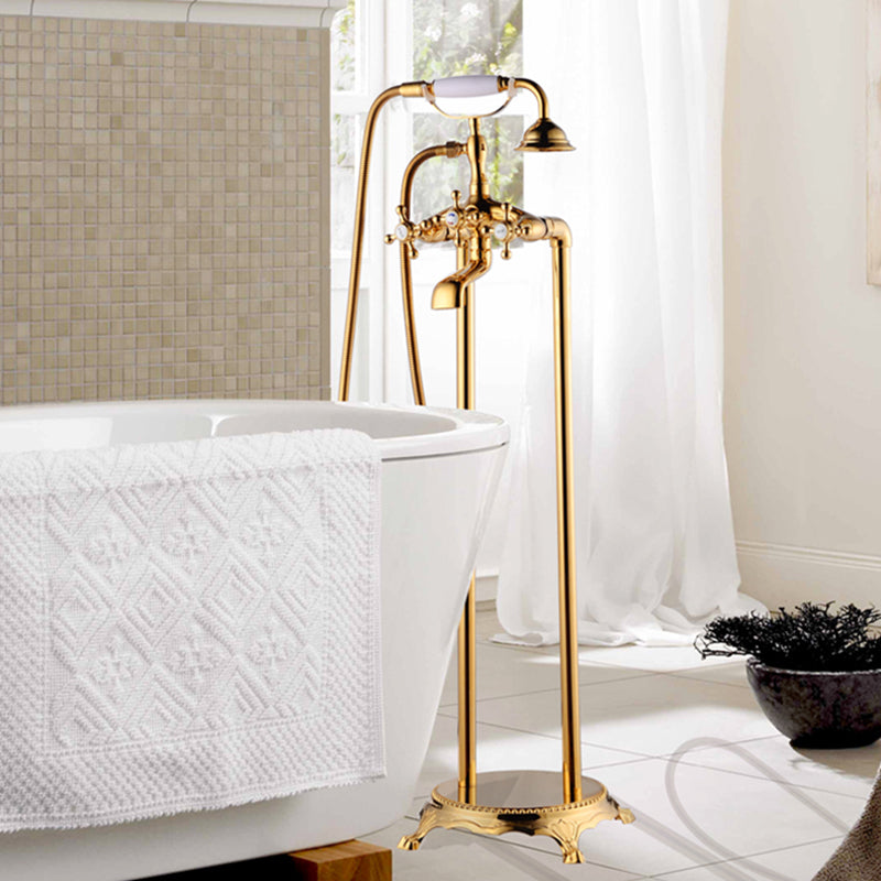 Traditional Floor Mounted Copper Freestanding Tub Filler Spray Gun Tub Filler Trim