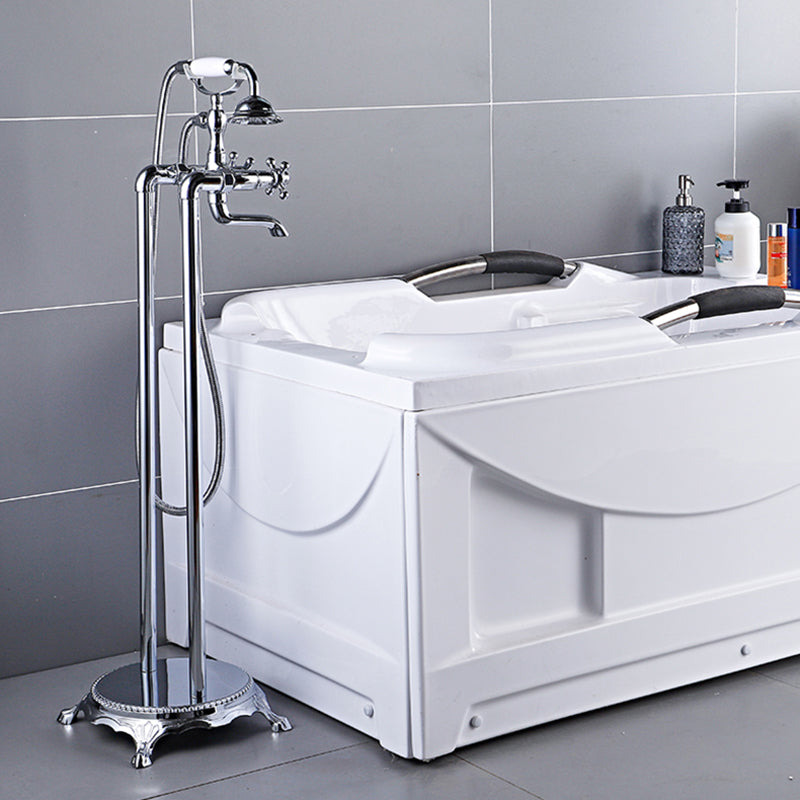 Traditional Floor Mounted Copper Freestanding Tub Filler Spray Gun Tub Filler Trim