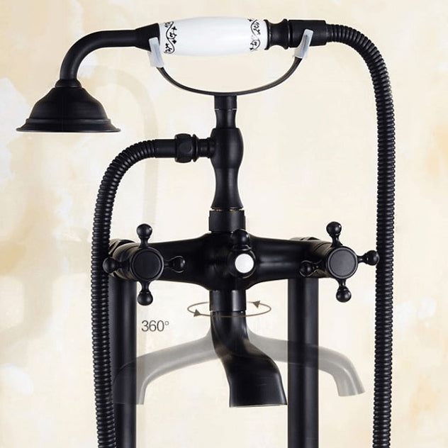Traditional Floor Mounted Copper Freestanding Tub Filler Spray Gun Tub Filler Trim