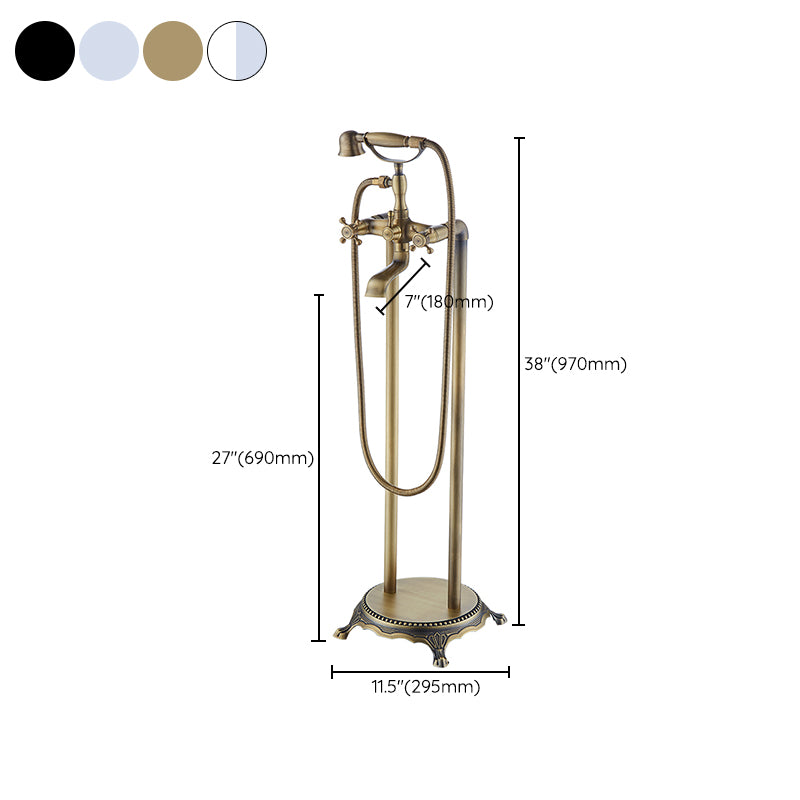 Traditional Floor Mounted Copper Freestanding Tub Filler Spray Gun Tub Filler Trim