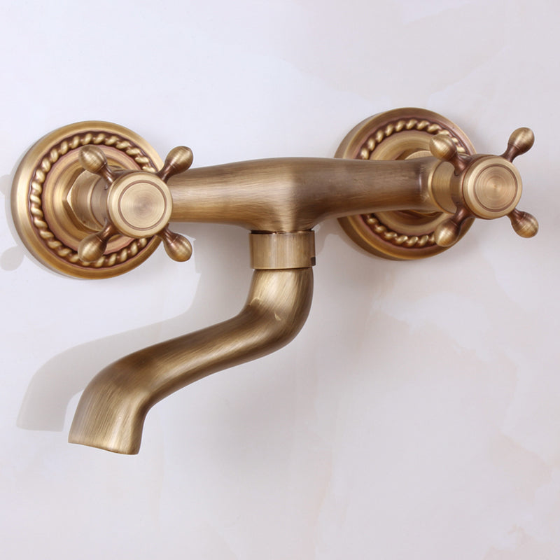 Traditional Wall Mounted Metal Tub Filler Double Handles Waterfall Tub Faucet Trim