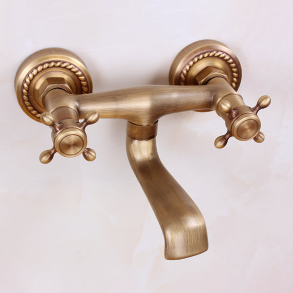Traditional Wall Mounted Metal Tub Filler Double Handles Waterfall Tub Faucet Trim