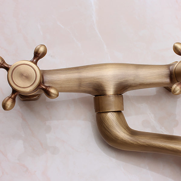 Traditional Wall Mounted Metal Tub Filler Double Handles Waterfall Tub Faucet Trim