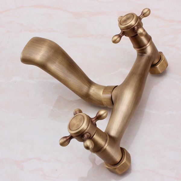 Traditional Wall Mounted Metal Tub Filler Double Handles Waterfall Tub Faucet Trim