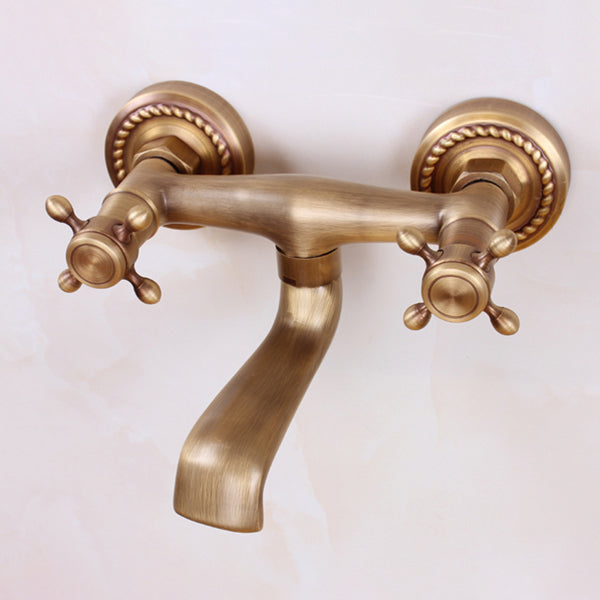 Traditional Wall Mounted Metal Tub Filler Double Handles Waterfall Tub Faucet Trim
