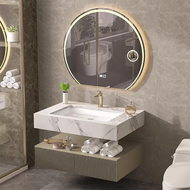 Bathroom Vanity Set Round LED Mirror Rectangular Sink Sink Vanity