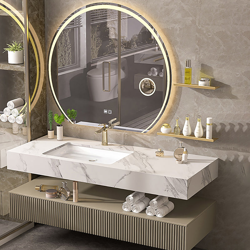 Bathroom Vanity Set Round LED Mirror Rectangular Sink Sink Vanity