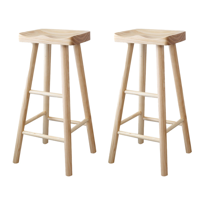 Modern Armless Solid Wood Bar Stool Indoor Backless Contoured Seat Stool