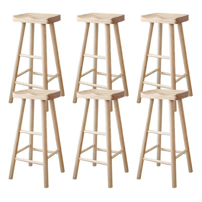 Modern Armless Solid Wood Bar Stool Indoor Backless Contoured Seat Stool