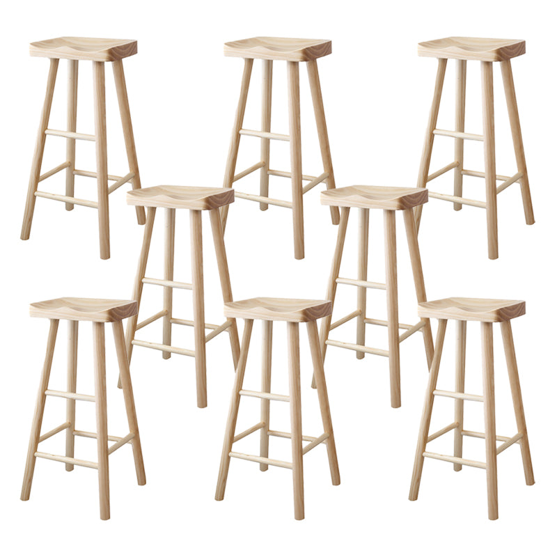 Modern Armless Solid Wood Bar Stool Indoor Backless Contoured Seat Stool