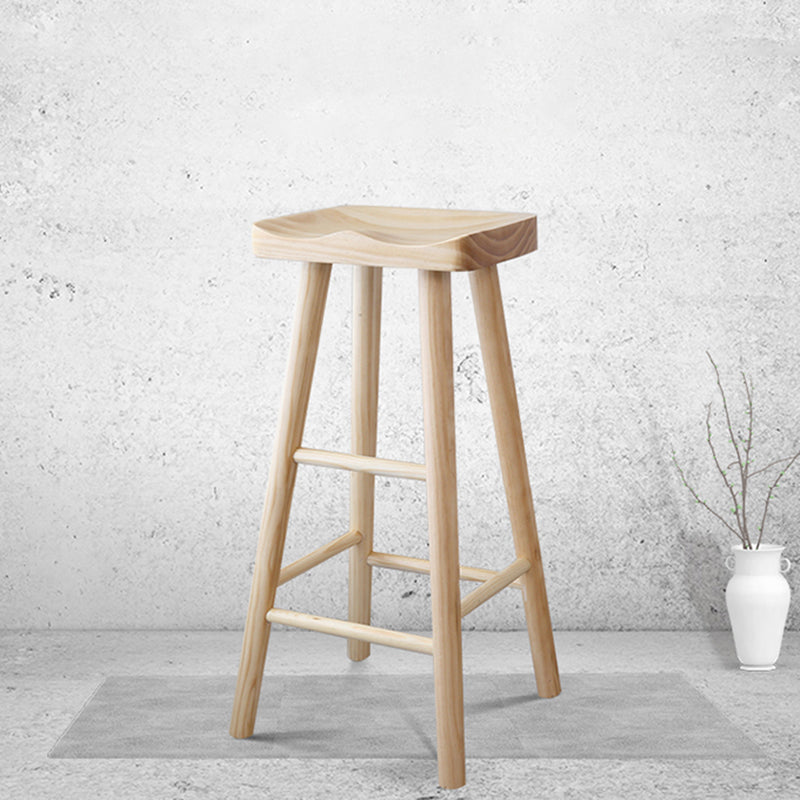 Modern Armless Solid Wood Bar Stool Indoor Backless Contoured Seat Stool
