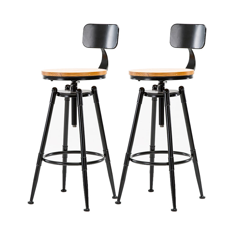 Industrial Solid Wood Dining Stool Adjustable Height Bar Stool with Footrest