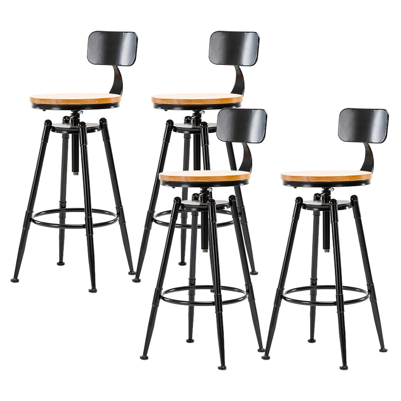 Industrial Solid Wood Dining Stool Adjustable Height Bar Stool with Footrest