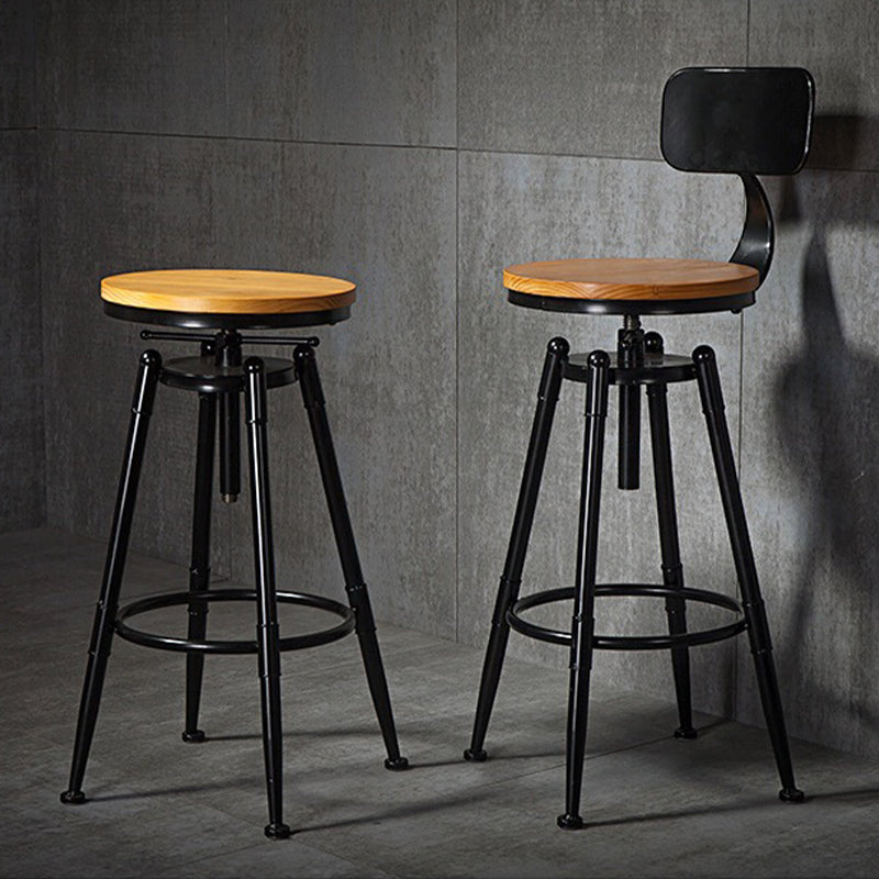 Industrial Solid Wood Dining Stool Adjustable Height Bar Stool with Footrest
