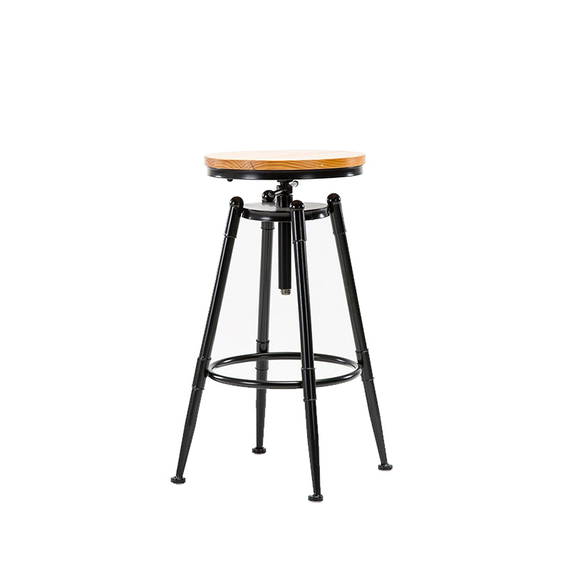 Industrial Solid Wood Dining Stool Adjustable Height Bar Stool with Footrest