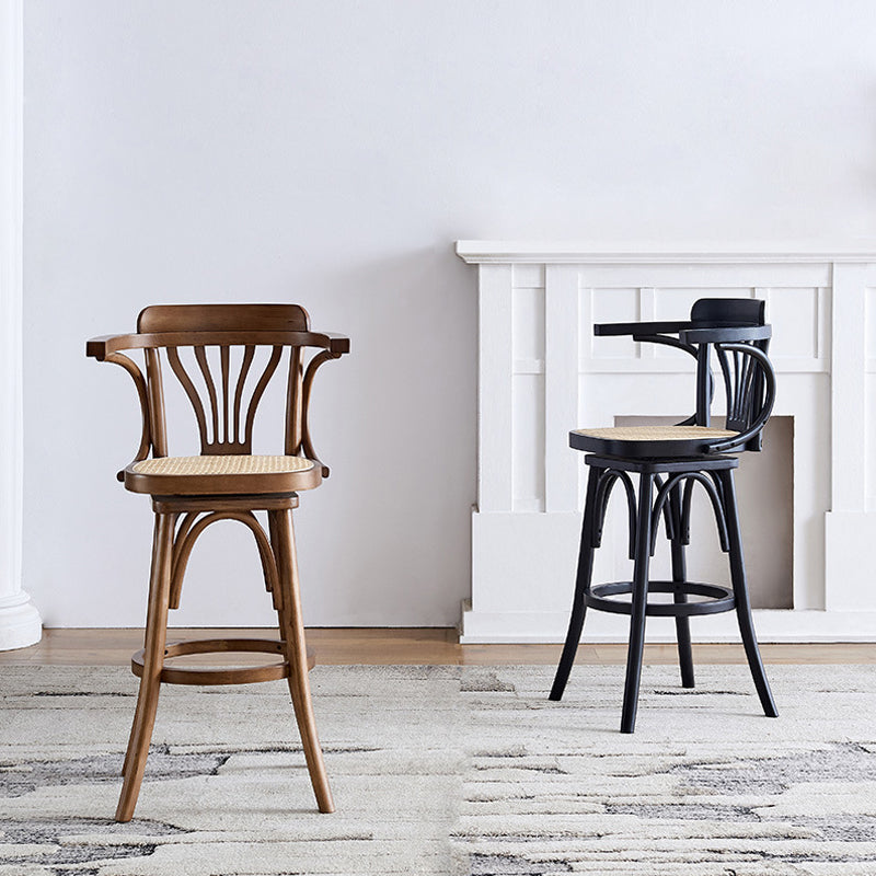 Wood Low Back Bar Height Stool Modern Swivel Armed Bar Stool