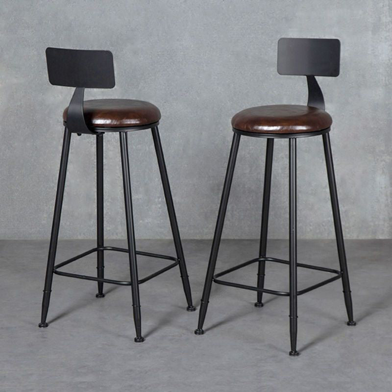 Modern Armless Backrest Counter Stool Iron Bar Stool with Cushion and Pedal for Indoor