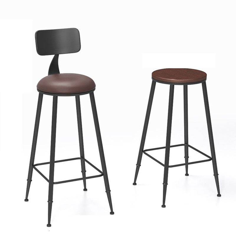 Modern Armless Backrest Counter Stool Iron Bar Stool with Cushion and Pedal for Indoor