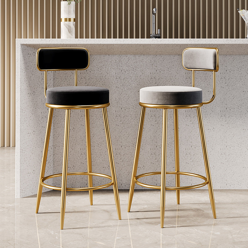 Glam Armless Backrest Counter Stool Iron Counter Stool with Cushion and Pedal