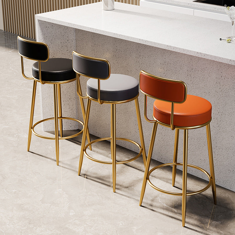 Glam Armless Backrest Counter Stool Iron Counter Stool with Cushion and Pedal