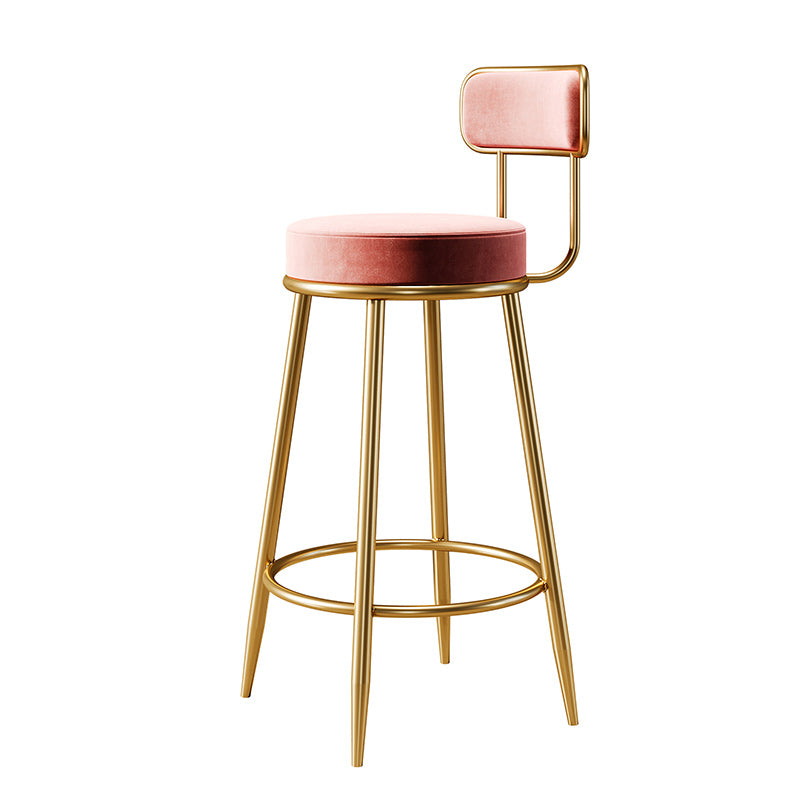 Glam Armless Backrest Counter Stool Iron Counter Stool with Cushion and Pedal