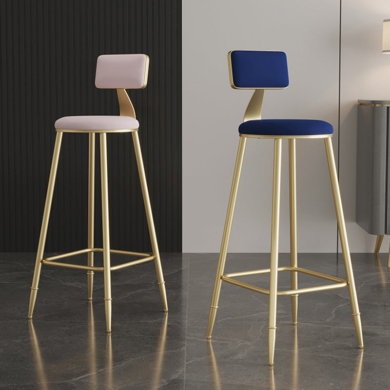 Glam Armless Backrest Counter Stool Iron Bar Stool with Velvet Cushion for Cafe