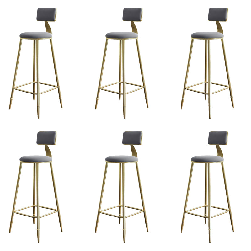 Glam Armless Backrest Counter Stool Iron Bar Stool with Velvet Cushion for Cafe