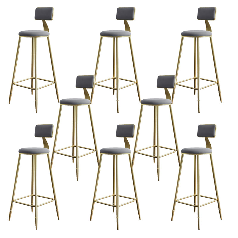 Glam Armless Backrest Counter Stool Iron Bar Stool with Velvet Cushion for Cafe