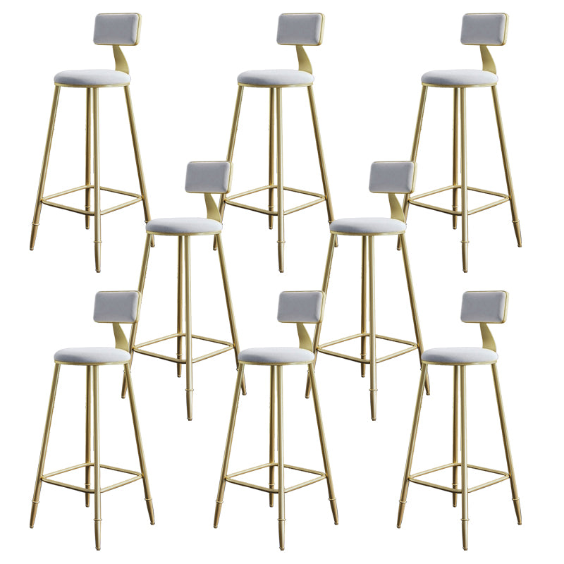 Glam Armless Backrest Counter Stool Iron Bar Stool with Velvet Cushion for Cafe