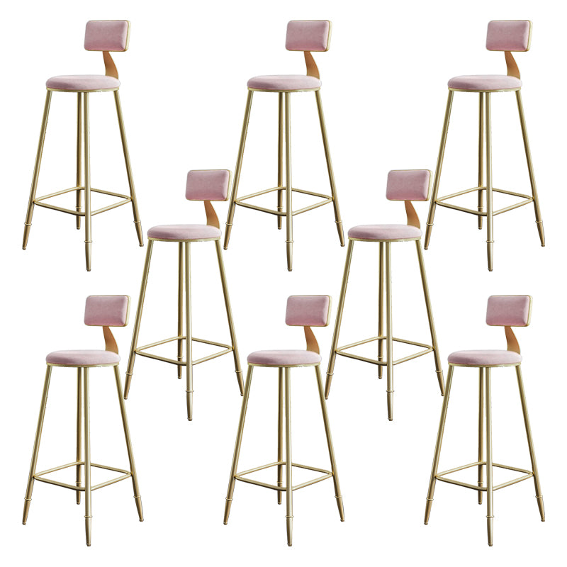 Glam Armless Backrest Counter Stool Iron Bar Stool with Velvet Cushion for Cafe