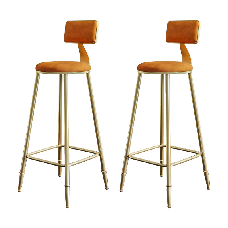 Glam Armless Backrest Counter Stool Iron Bar Stool with Velvet Cushion for Cafe
