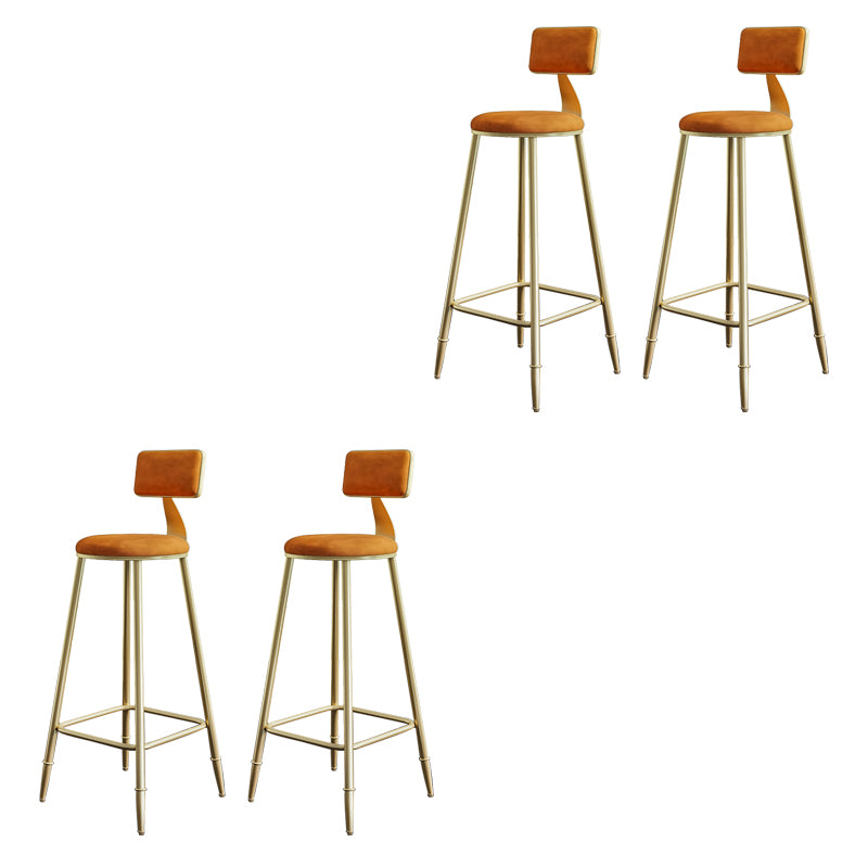 Glam Armless Backrest Counter Stool Iron Bar Stool with Velvet Cushion for Cafe