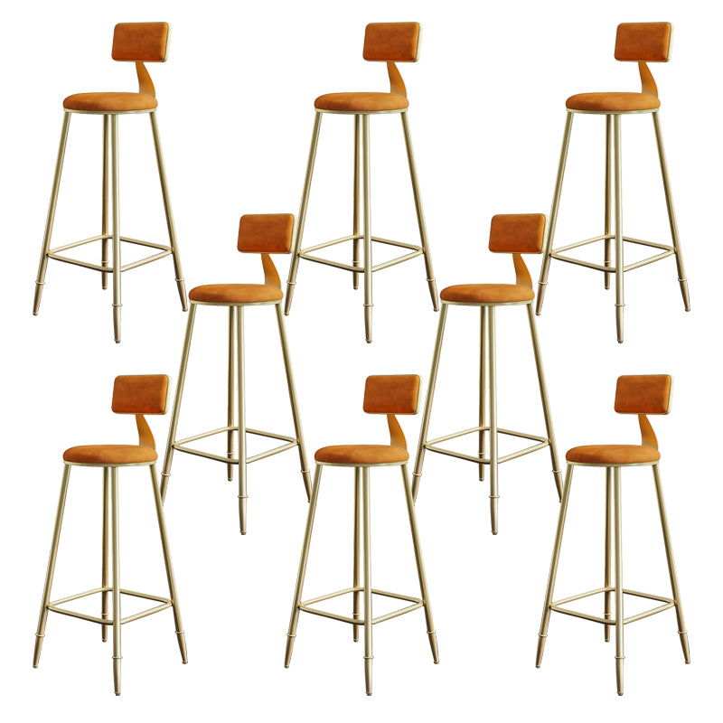Glam Armless Backrest Counter Stool Iron Bar Stool with Velvet Cushion for Cafe