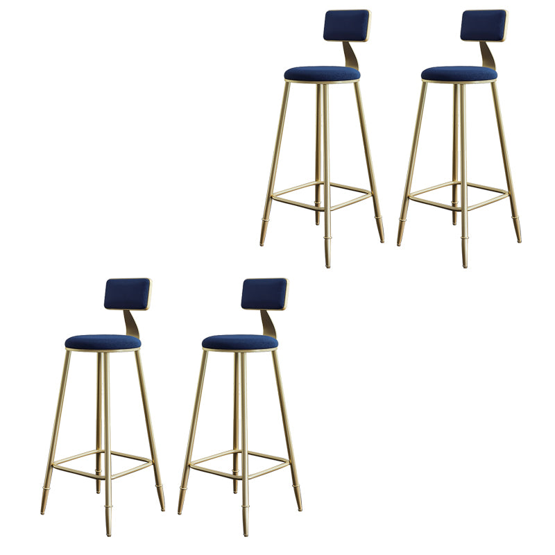 Glam Armless Backrest Counter Stool Iron Bar Stool with Velvet Cushion for Cafe