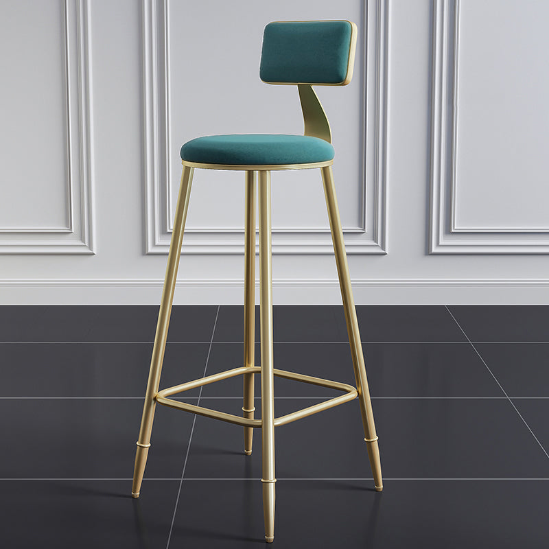 Glam Armless Backrest Counter Stool Iron Bar Stool with Velvet Cushion for Cafe