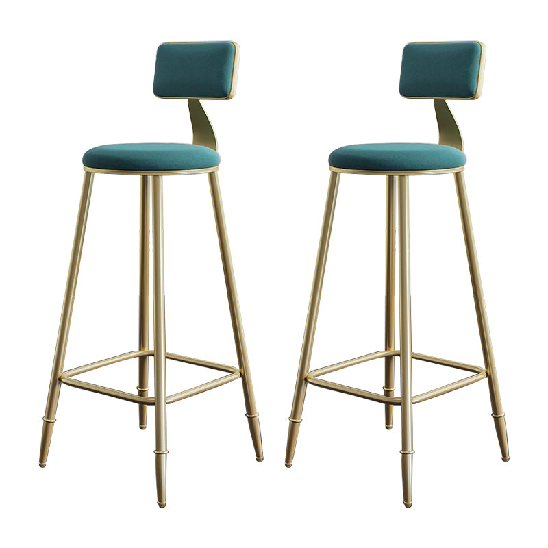 Glam Armless Backrest Counter Stool Iron Bar Stool with Velvet Cushion for Cafe