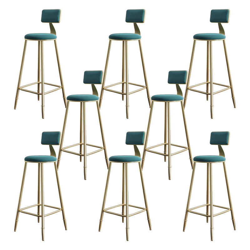 Glam Armless Backrest Counter Stool Iron Bar Stool with Velvet Cushion for Cafe