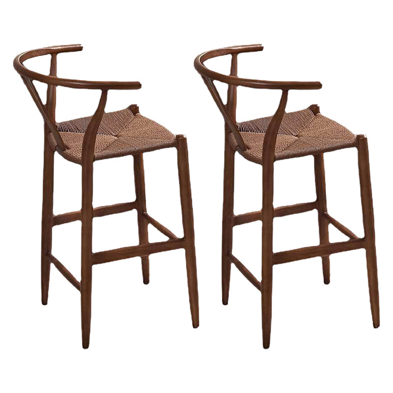 Industrial Low Back Dining Stool Solid Wood Bar Stool with Footrest