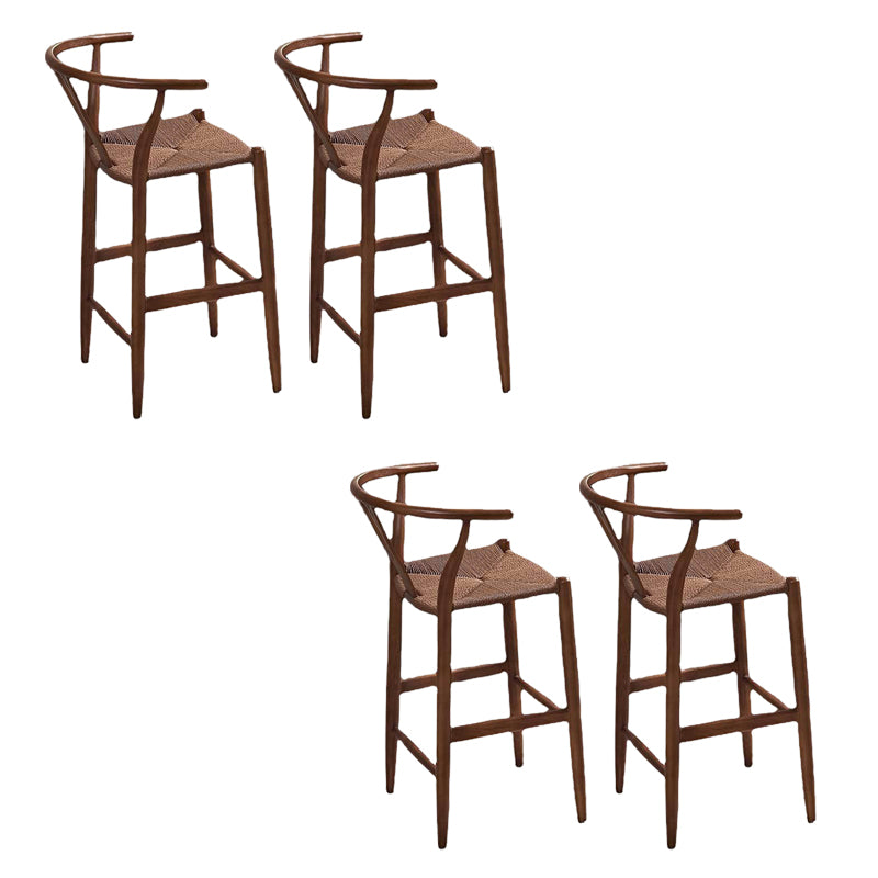 Industrial Low Back Dining Stool Solid Wood Bar Stool with Footrest