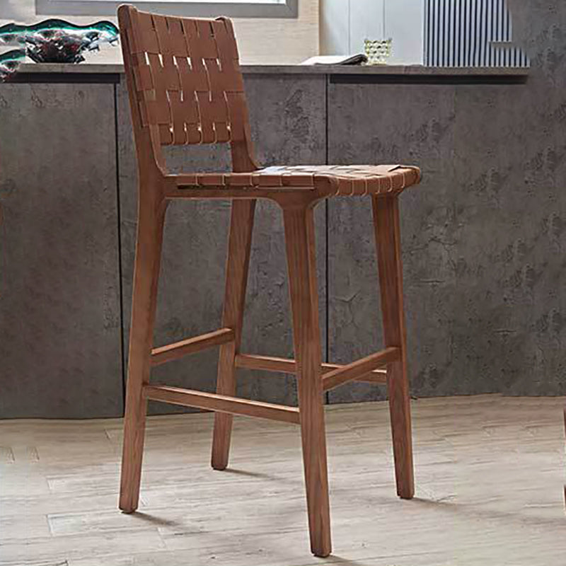 Industrial Low Back Dining Stool Solid Wood Bar Stool with Footrest