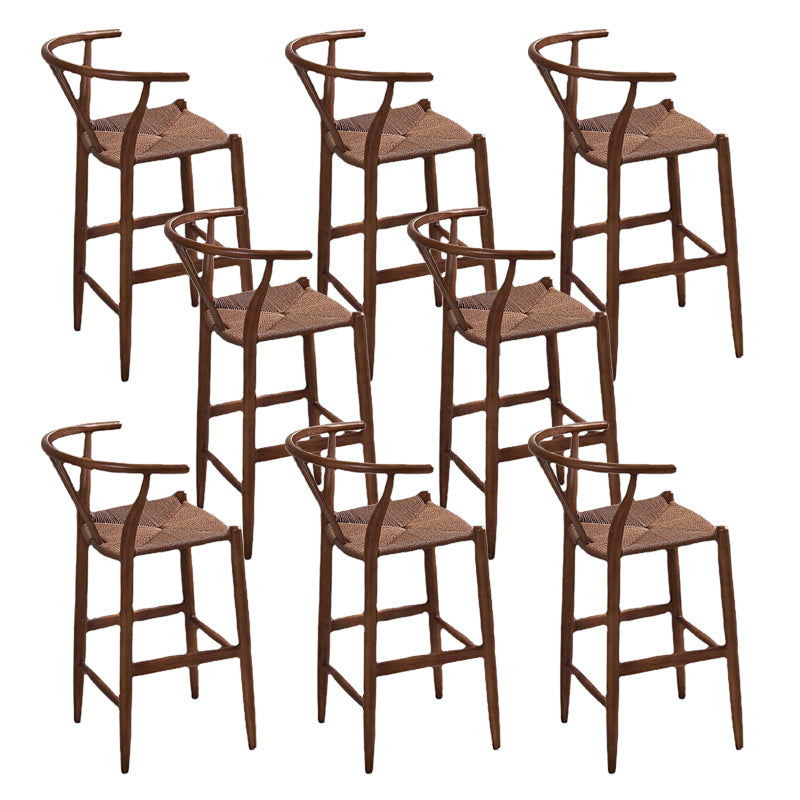 Industrial Low Back Dining Stool Solid Wood Bar Stool with Footrest
