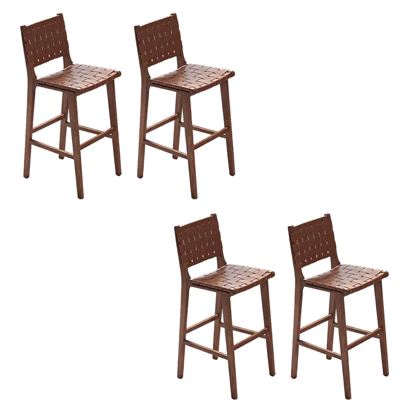 Industrial Low Back Dining Stool Solid Wood Bar Stool with Footrest