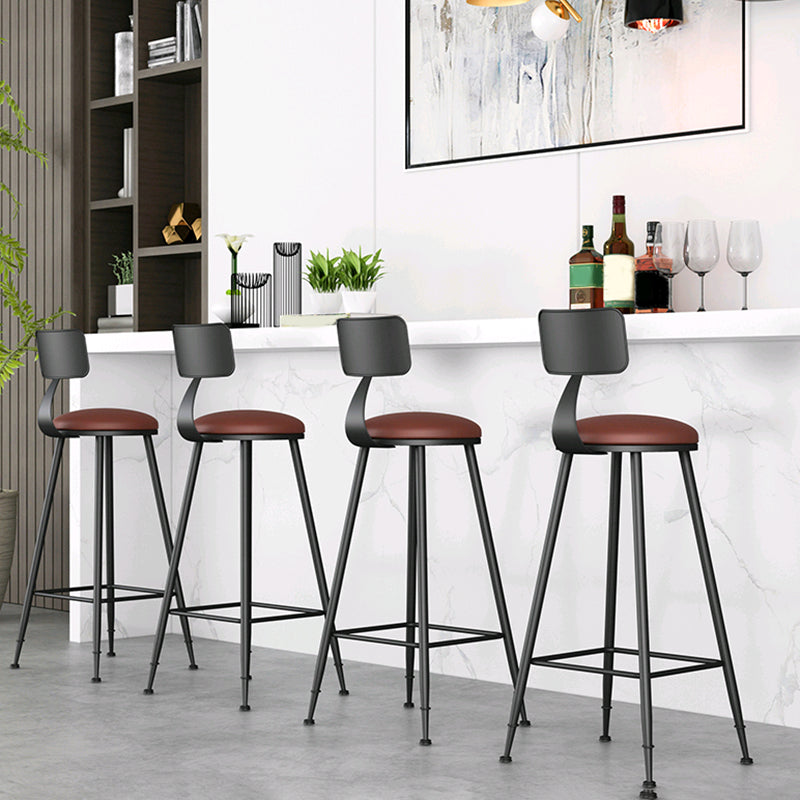 Modern Armless Backrest Counter Stool Iron Bar Stool with Seat and Pedal for Bar