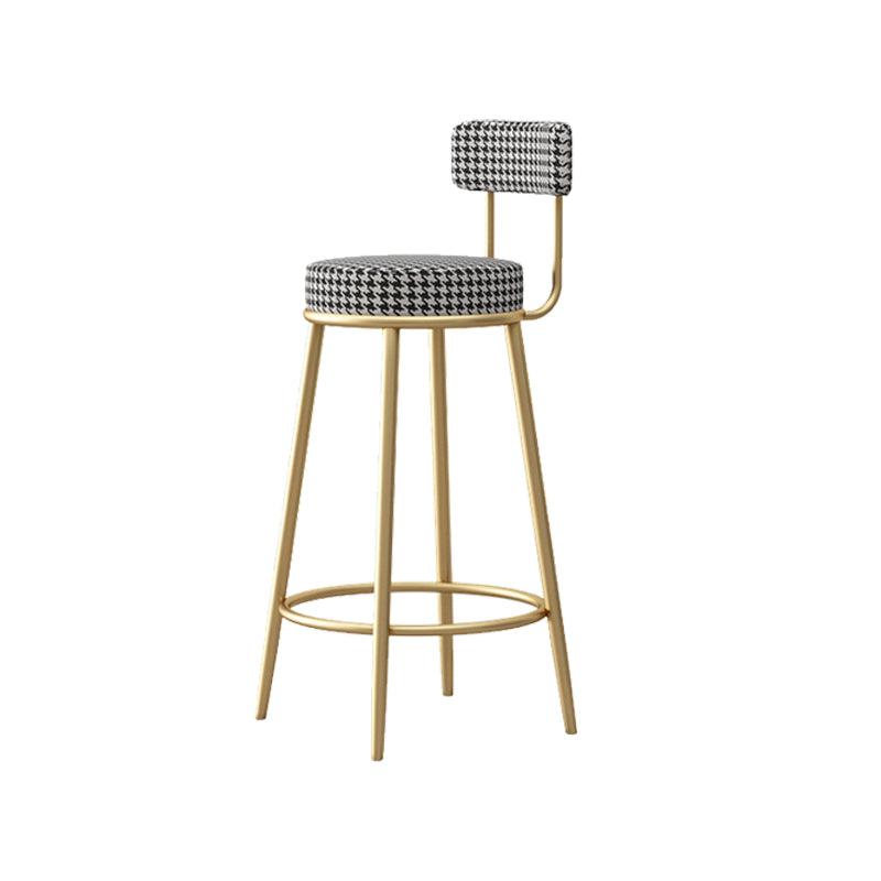 Glam Armless Backrest Counter Stool Iron Bar Stool with Pedal and Cushion for Bar
