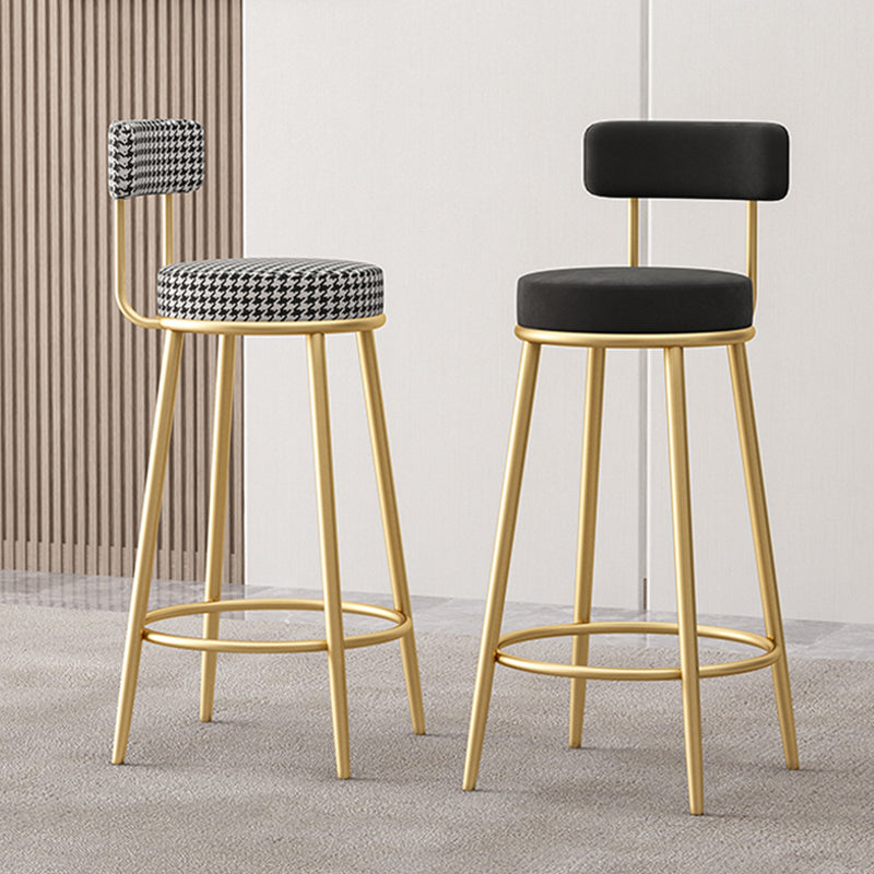 Glam Armless Backrest Counter Stool Iron Bar Stool with Pedal and Cushion for Bar