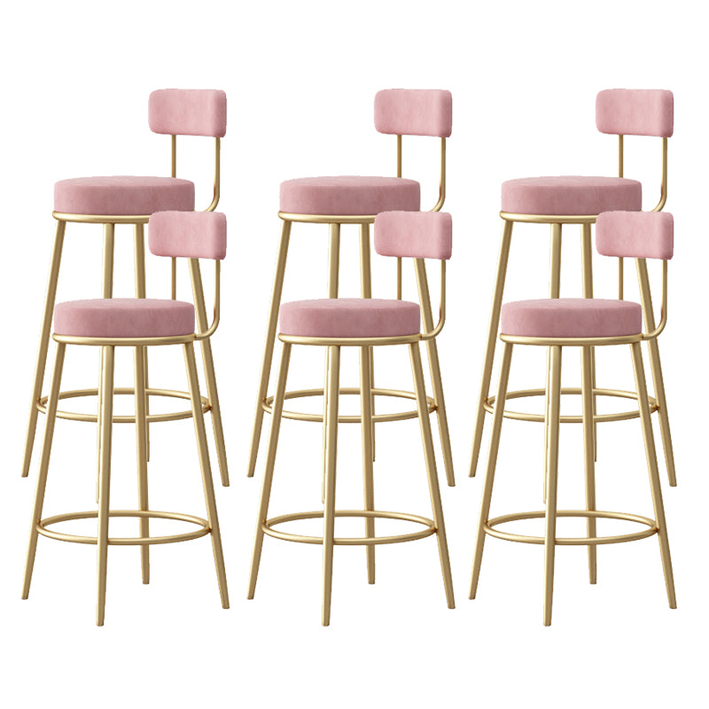 Glam Armless Backrest Counter Stool Iron Bar Stool with Pedal and Cushion for Bar