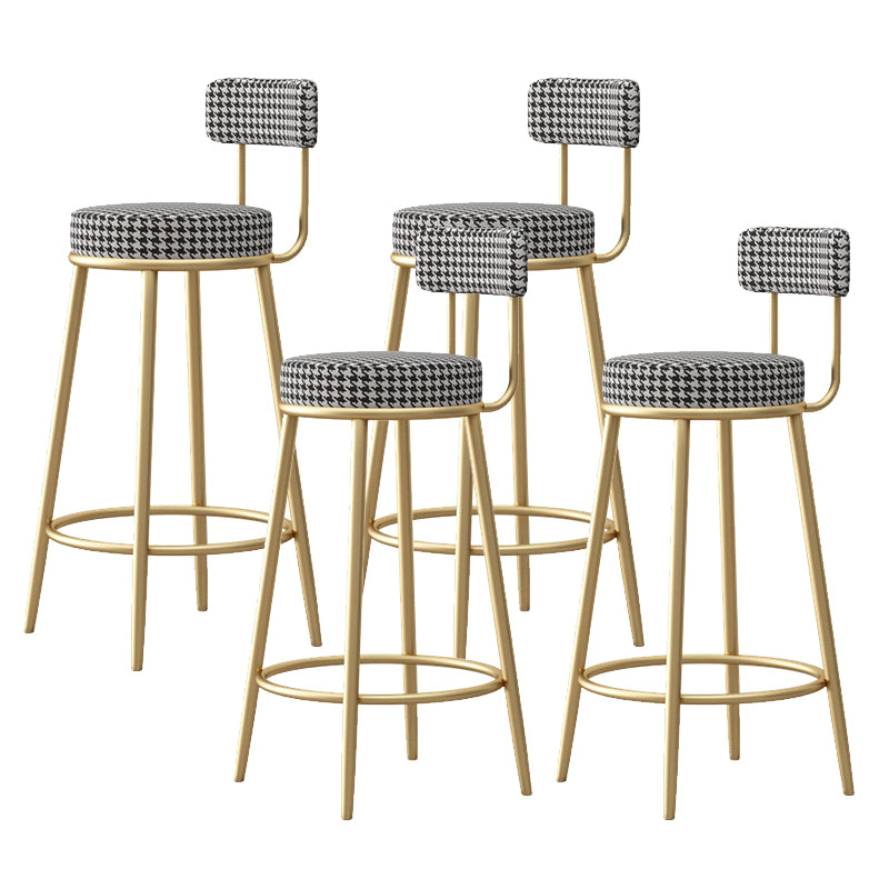 Glam Armless Backrest Counter Stool Iron Bar Stool with Pedal and Cushion for Bar