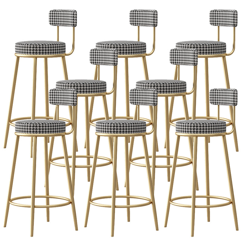 Glam Armless Backrest Counter Stool Iron Bar Stool with Pedal and Cushion for Bar