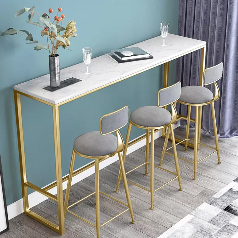 Glam Bar Height Table White Faux Marble Top Bistro Bar Table with Metal Base