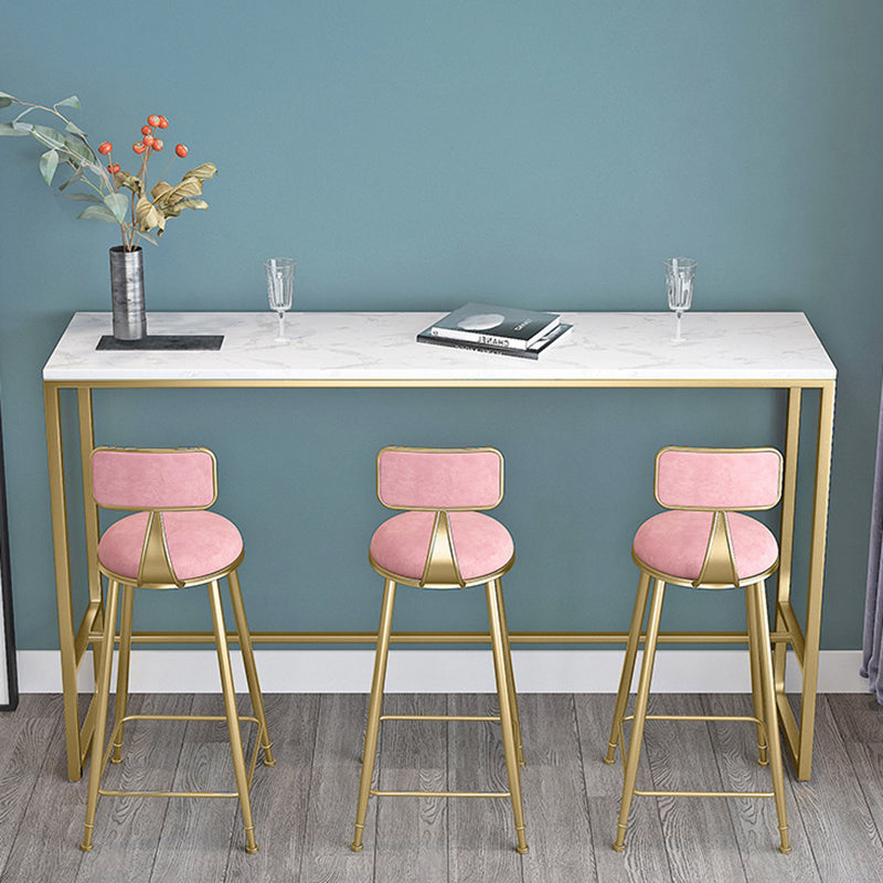 Glam Bar Height Table White Faux Marble Top Bistro Bar Table with Metal Base